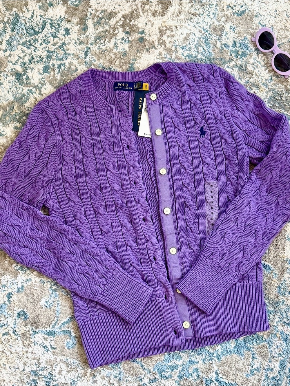 Purple Polo by Ralph Lauren Violet Cable-Knit Button-Up Cardigan